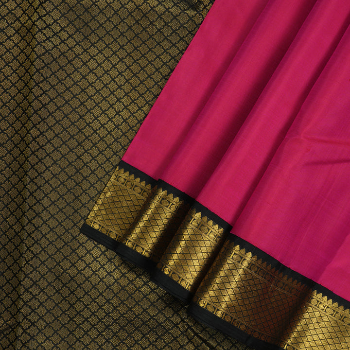 Hayagrivas Handloom Rani Pink Kanjivaram Silk Saree with Black Border KBE978I11-4