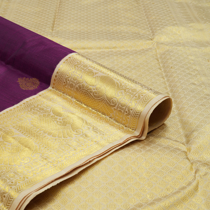 Hayagrivas Handloom Wine Purple Kanjivaram Silk Saree with Half White Border KBE978I2-1