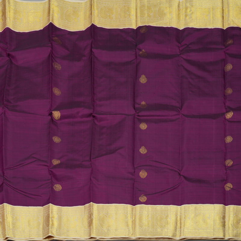 Hayagrivas Handloom Wine Purple Kanjivaram Silk Saree with Half White Border KBE978I2-1