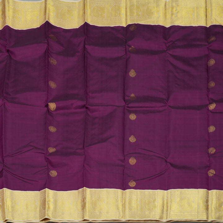 Hayagrivas Handloom Wine Purple Kanjivaram Silk Saree with Half White Border KBE978I2-1