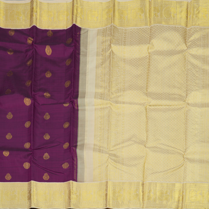 Hayagrivas Handloom Wine Purple Kanjivaram Silk Saree with Half White Border KBE978I2-1