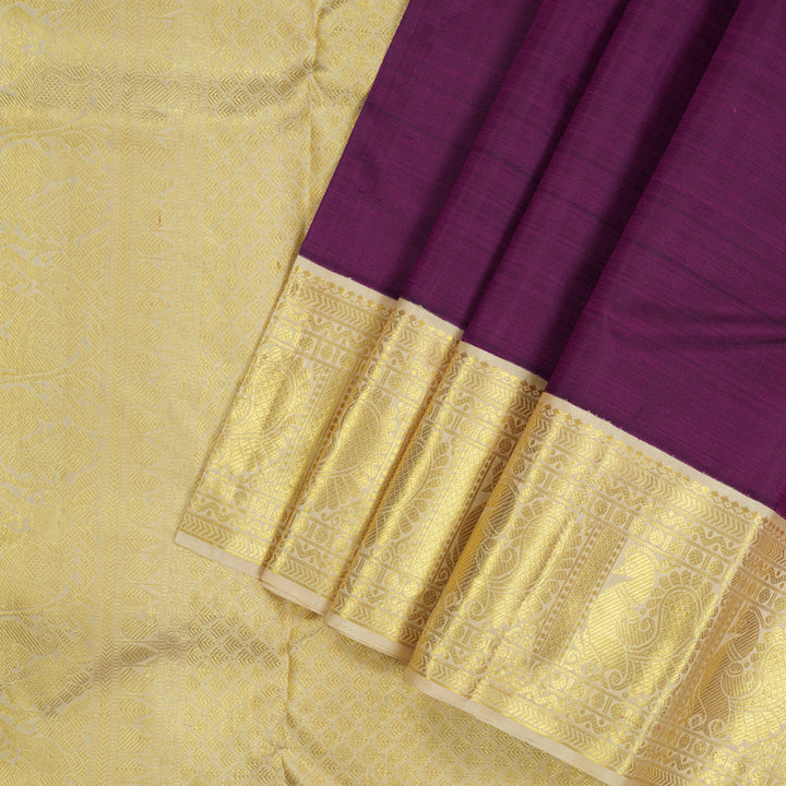 Hayagrivas Handloom Wine Purple Kanjivaram Silk Saree with Half White Border KBE978I2-1