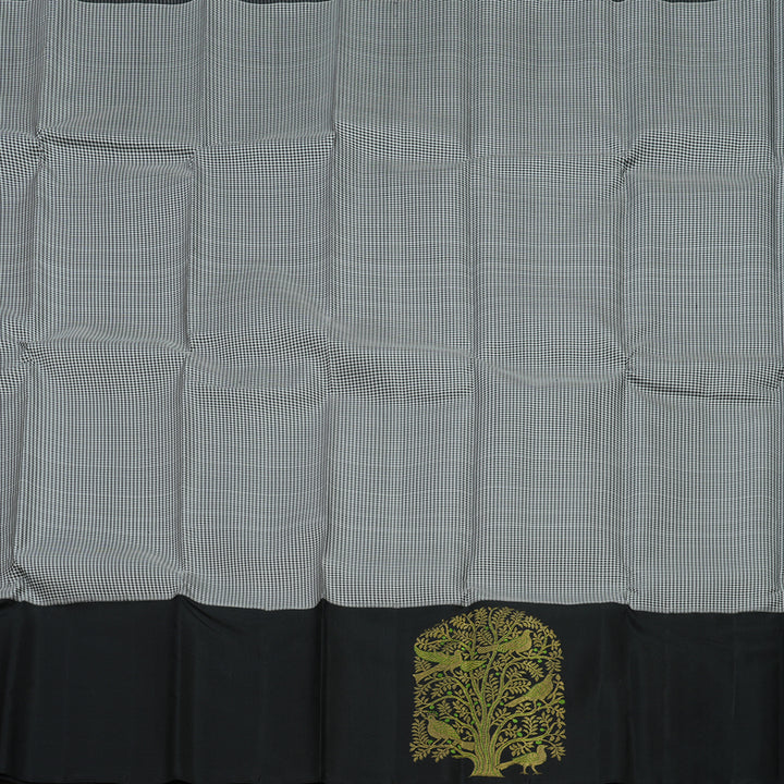Hayagrivas Handloom Black & White Kanjivaram Silk Saree with Black Border KBE979I13-1