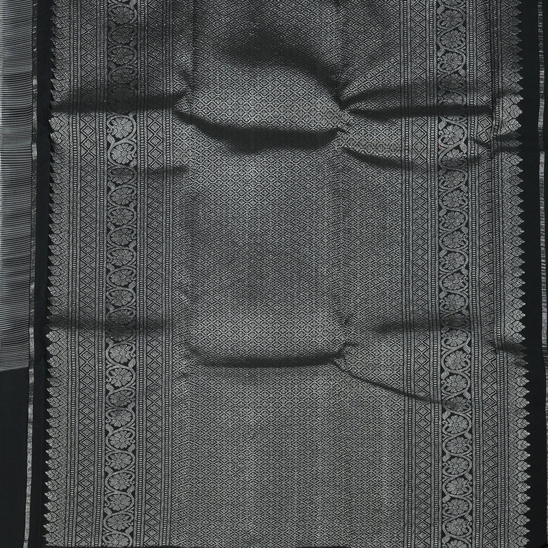 Hayagrivas Handloom Black & White Kanjivaram Silk Saree with Black Border KBE979I13-1