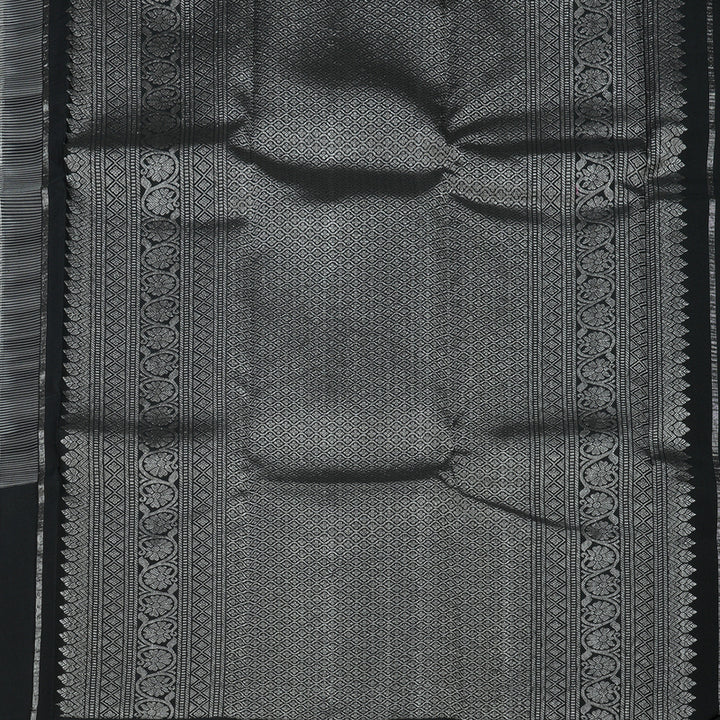 Hayagrivas Handloom Black & White Kanjivaram Silk Saree with Black Border KBE979I13-1