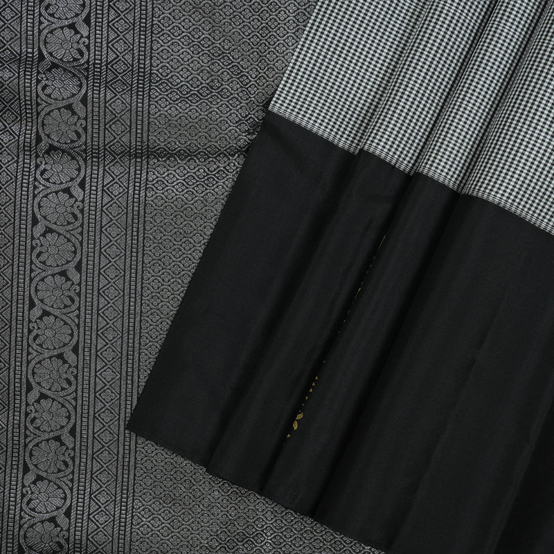 Hayagrivas Handloom Black & White Kanjivaram Silk Saree with Black Border KBE979I13-1