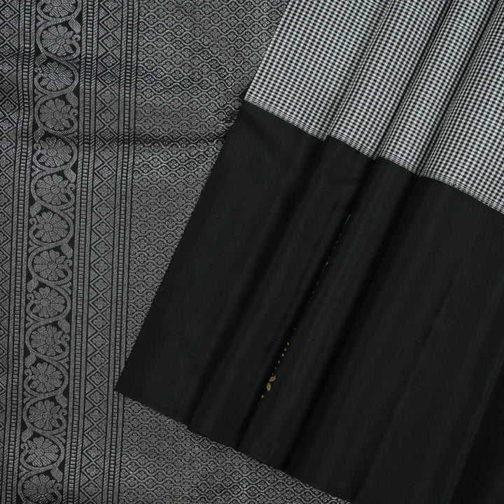 Hayagrivas Handloom Black & White Kanjivaram Silk Saree with Black Border KBE979I13-1