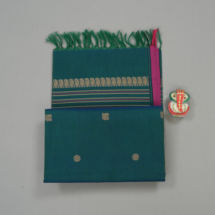 Hayagrivas Handloom Pure Cotton Saree in Captivating Peacock Blue KBE97D10-4