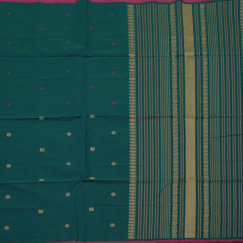 Hayagrivas Handloom Pure Cotton Saree in Captivating Peacock Blue KBE97D10-4