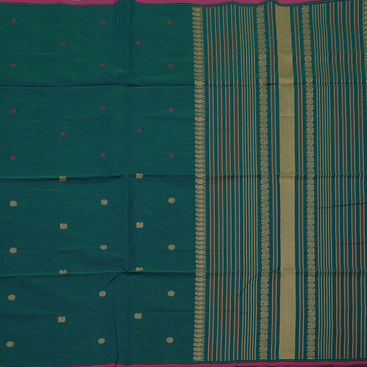 Hayagrivas Handloom Pure Cotton Saree in Captivating Peacock Blue KBE97D10-4