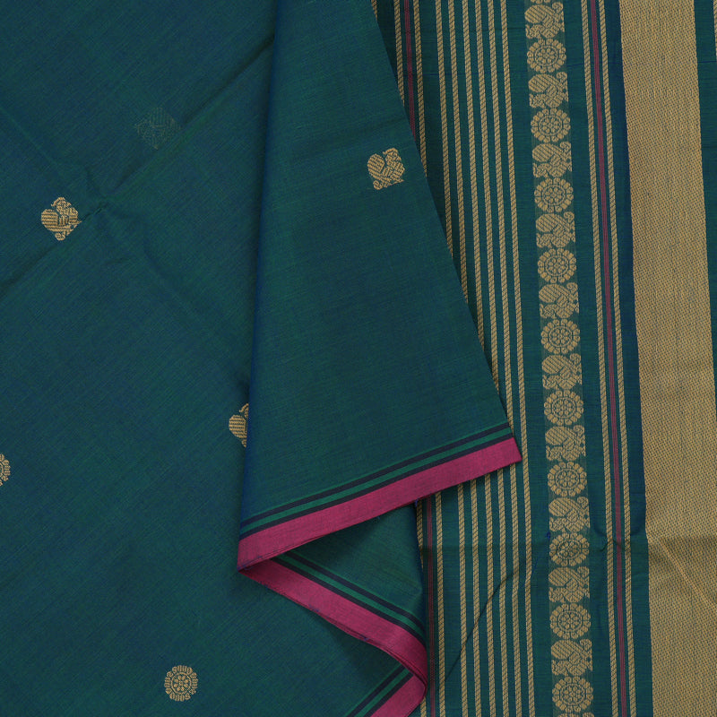 Hayagrivas Handloom Pure Cotton Saree in Captivating Peacock Blue KBE97D10-4