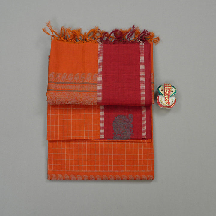 Hayagrivas Handloom Pure Cotton Saree in Dramatic Honey Orange KBE97D11-4