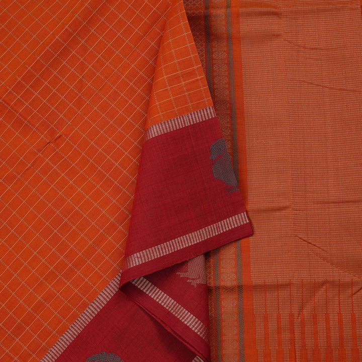 Hayagrivas Handloom Pure Cotton Saree in Dramatic Honey Orange KBE97D11-4