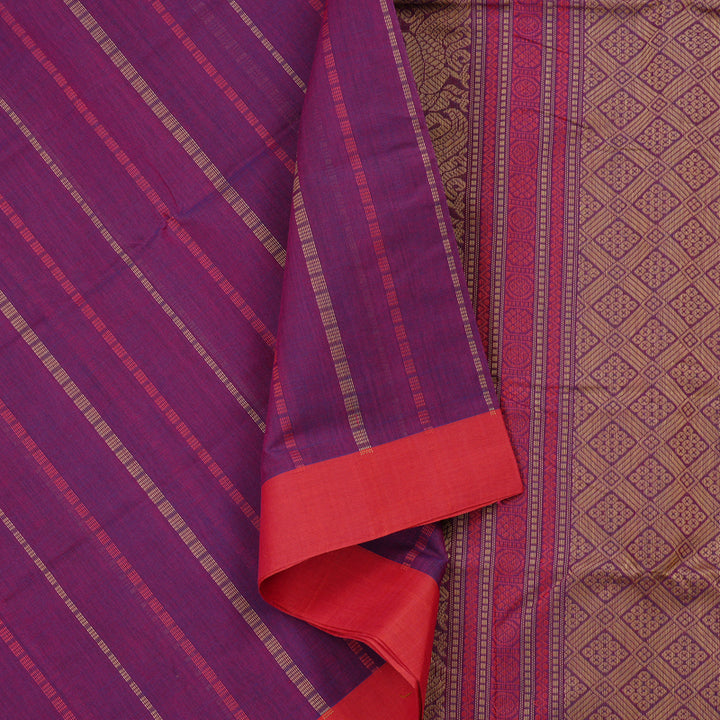 Hayagrivas Handloom Pure Cotton Saree in Delightful Purple KBE97D12-2