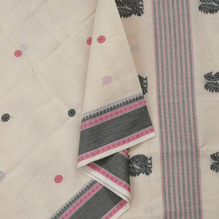 Hayagrivas handloom Beaming Beige Cotton Saree KBE97D13-3
