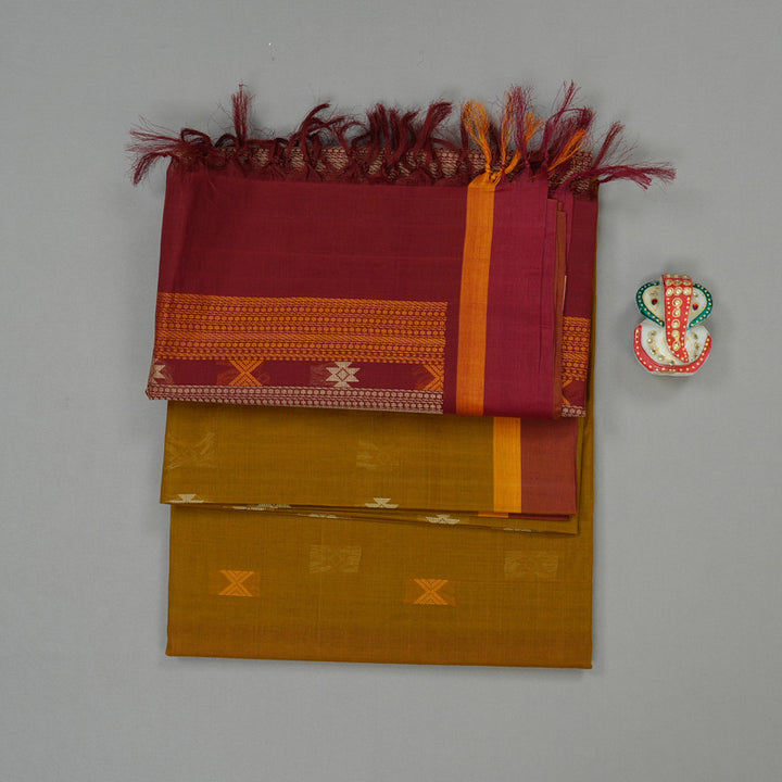 Hayagrivas Handloom Pure Cotton Saree in Regal Dark Fenugreek KBE97D2-3