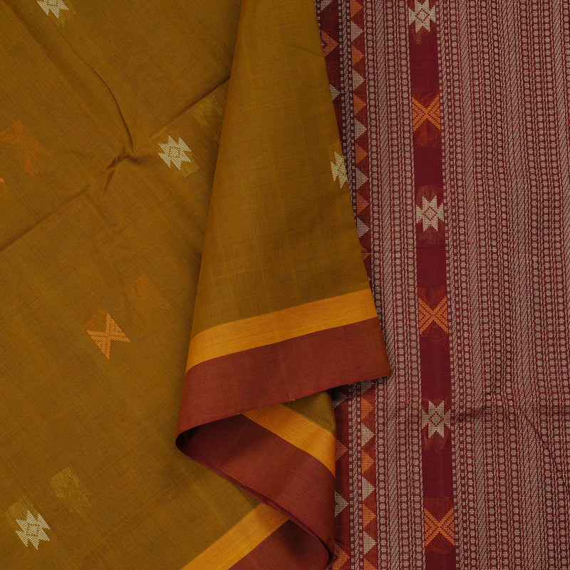Hayagrivas Handloom Pure Cotton Saree in Regal Dark Fenugreek KBE97D2-3