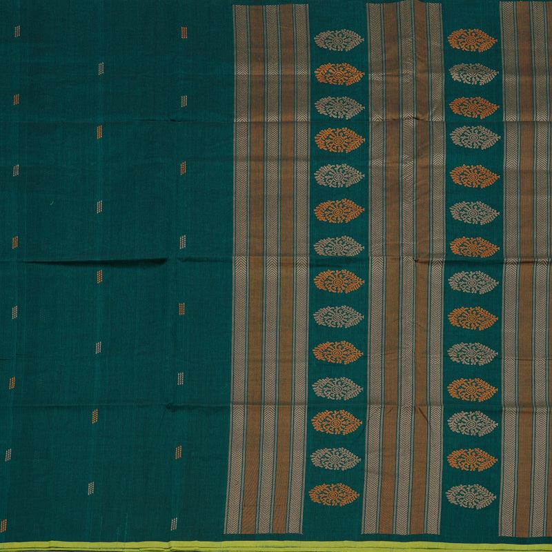 Hayagrivas Handloom Pure Cotton Saree in Impressive Peacock Green KBE97D3-2