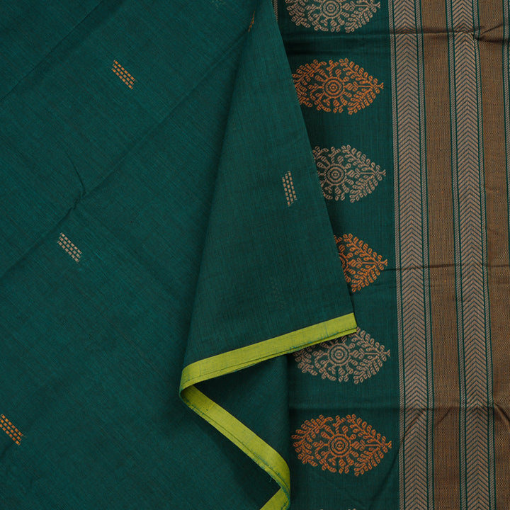 Hayagrivas Handloom Pure Cotton Saree in Impressive Peacock Green KBE97D3-2