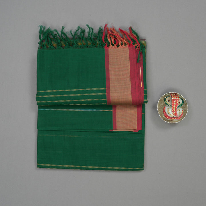 Hayagrivas Green Pure Cotton Saree with Mild Red Border KBE97D5-7