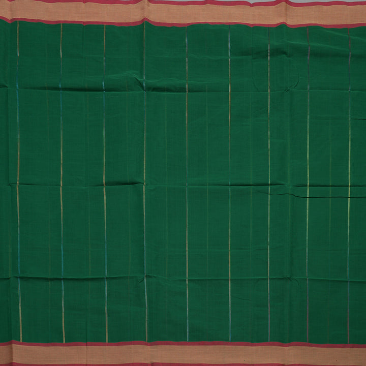 Hayagrivas Green Pure Cotton Saree with Mild Red Border KBE97D5-7