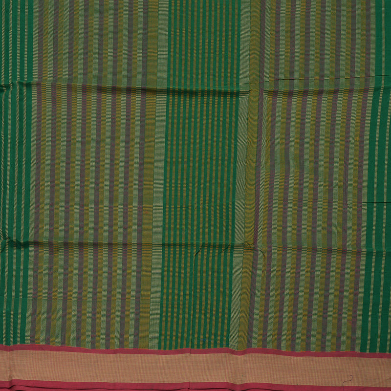 Hayagrivas Green Pure Cotton Saree with Mild Red Border KBE97D5-7