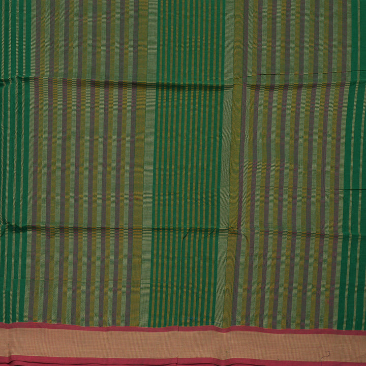 Hayagrivas Green Pure Cotton Saree with Mild Red Border KBE97D5-7