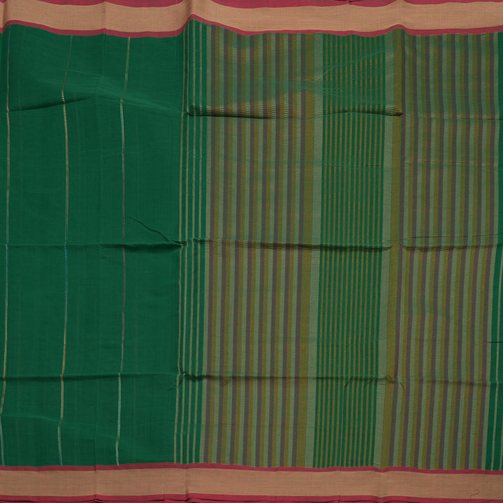 Hayagrivas Green Pure Cotton Saree with Mild Red Border KBE97D5-7