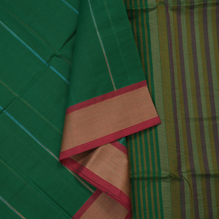 Hayagrivas Green Pure Cotton Saree with Mild Red Border KBE97D5-7