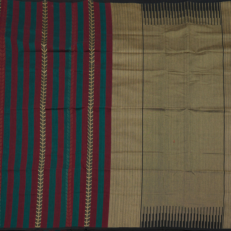 Hayagrivas Handloom Pure Cotton Saree in Unique Teal Green with Dark Maroon KBE97D7-4