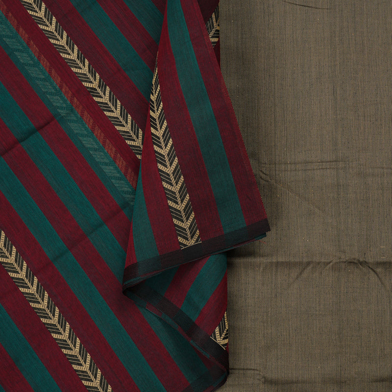 Hayagrivas Handloom Pure Cotton Saree in Unique Teal Green with Dark Maroon KBE97D7-4