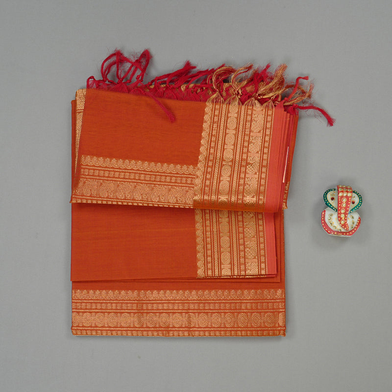 Hayagrivas Handloom Pure Cotton Saree in Vibrant Rust Orange KBE97D8-4