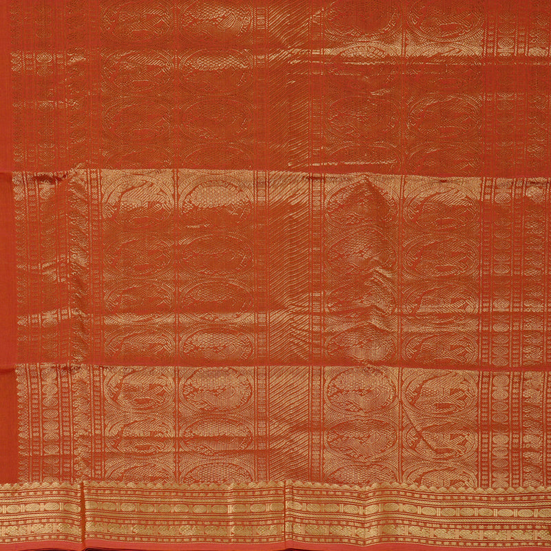 Hayagrivas Handloom Pure Cotton Saree in Vibrant Rust Orange KBE97D8-4