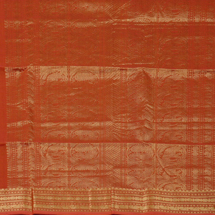 Hayagrivas Handloom Pure Cotton Saree in Vibrant Rust Orange KBE97D8-4