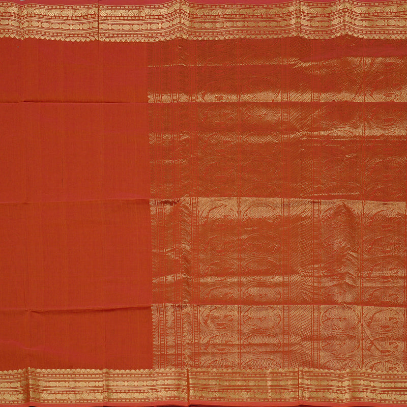 Hayagrivas Handloom Pure Cotton Saree in Vibrant Rust Orange KBE97D8-4
