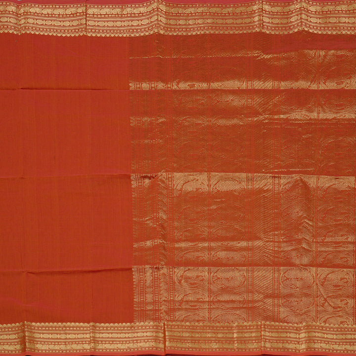 Hayagrivas Handloom Pure Cotton Saree in Vibrant Rust Orange KBE97D8-4