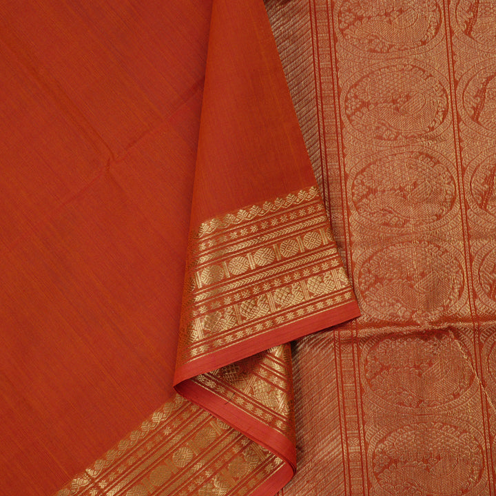 Hayagrivas Handloom Pure Cotton Saree in Vibrant Rust Orange KBE97D8-4