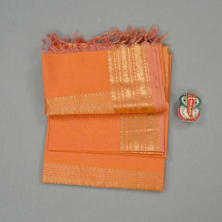 Hayagrivas Handloom Pure Cotton Saree in Charmign Peach Orange KBE97D8-6