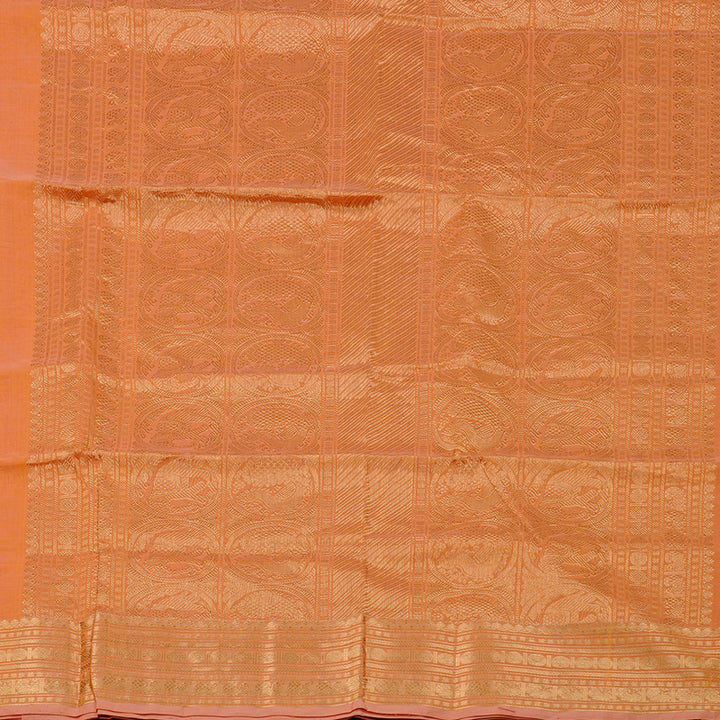 Hayagrivas Handloom Pure Cotton Saree in Charmign Peach Orange KBE97D8-6