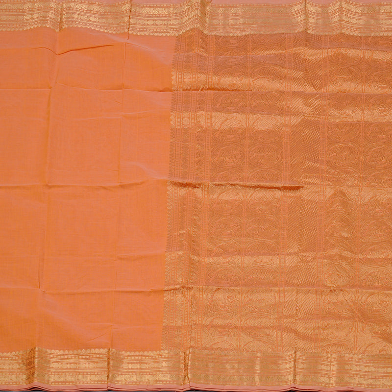 Hayagrivas Handloom Pure Cotton Saree in Charmign Peach Orange KBE97D8-6