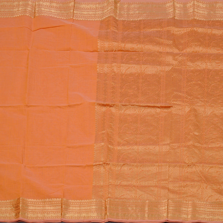 Hayagrivas Handloom Pure Cotton Saree in Charmign Peach Orange KBE97D8-6