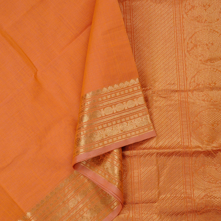 Hayagrivas Handloom Pure Cotton Saree in Charmign Peach Orange KBE97D8-6
