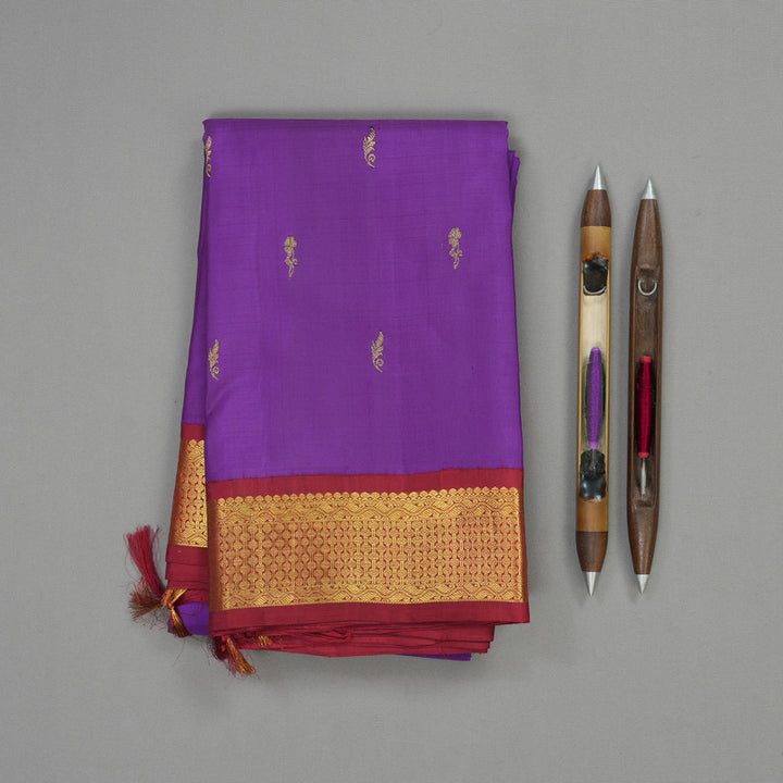 Hayagrivas Handloom Deep Violet Kanjivaram Silk Saree with Maroon Border KBE980I5-1
