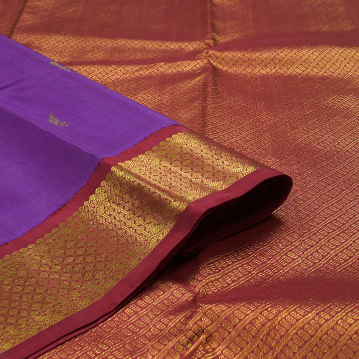 Hayagrivas Handloom Deep Violet Kanjivaram Silk Saree with Maroon Border KBE980I5-1