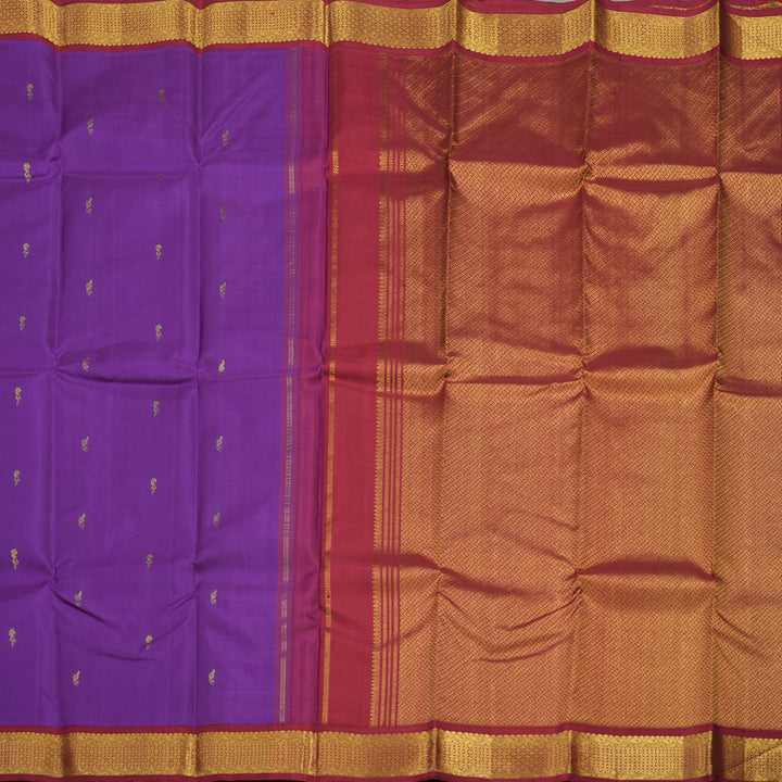 Hayagrivas Handloom Deep Violet Kanjivaram Silk Saree with Maroon Border KBE980I5-1