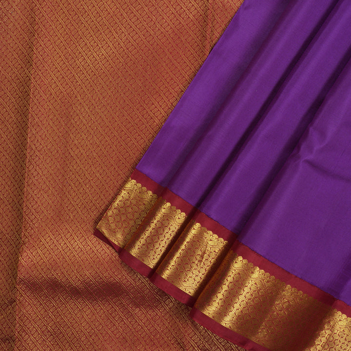 Hayagrivas Handloom Deep Violet Kanjivaram Silk Saree with Maroon Border KBE980I5-1