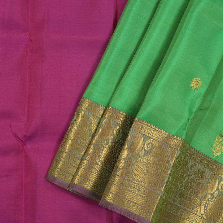 Hayagrivas Green Pattu Pavadai with Purple contrast KBE981I1-1