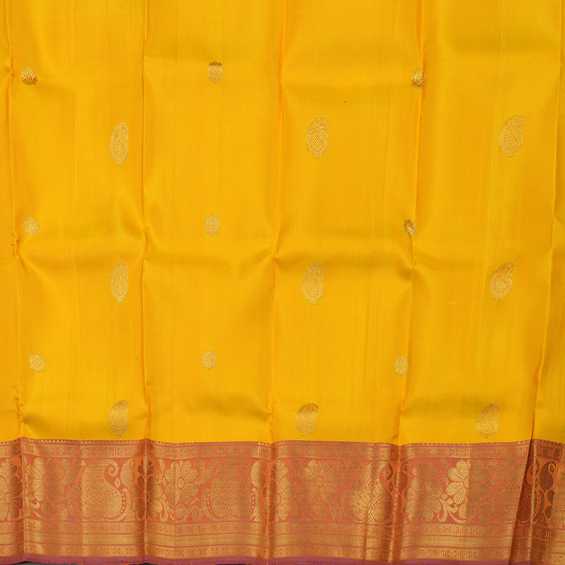 Hayagrivas Mango Yellow Pattu Pavadai with Dual Toned Pink contrast KBE981I1-3