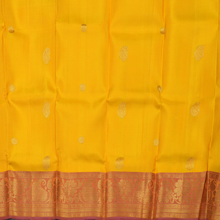 Hayagrivas Mango Yellow Pattu Pavadai with Dual Toned Pink contrast KBE981I1-3