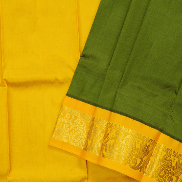 Hayagrivas Mehandi Green Kanjivaram Pattu Pavadai with Bright Yellow border KBE981I4-8